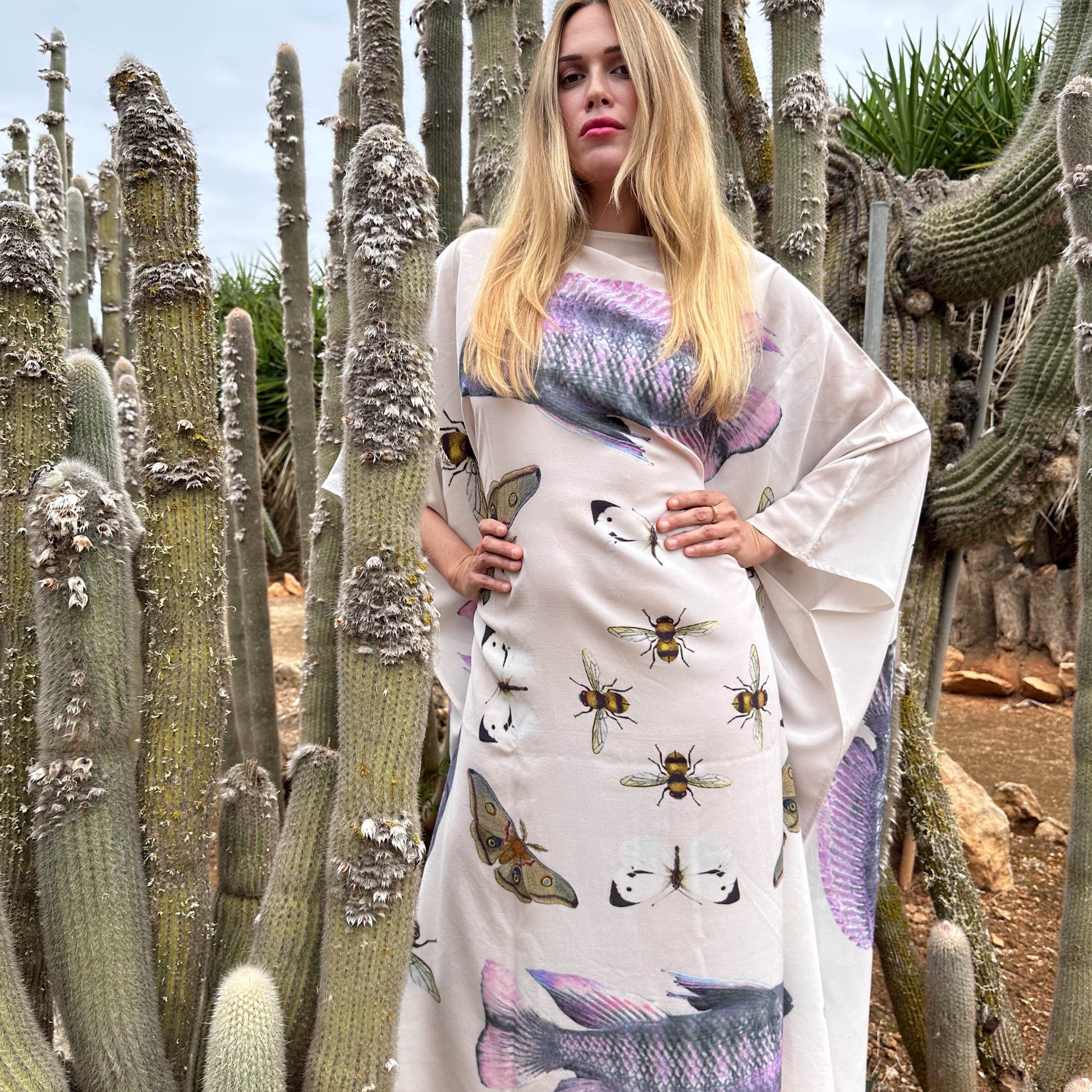 BUTTERFLY & FISH SILK TUNIC - TAUPE