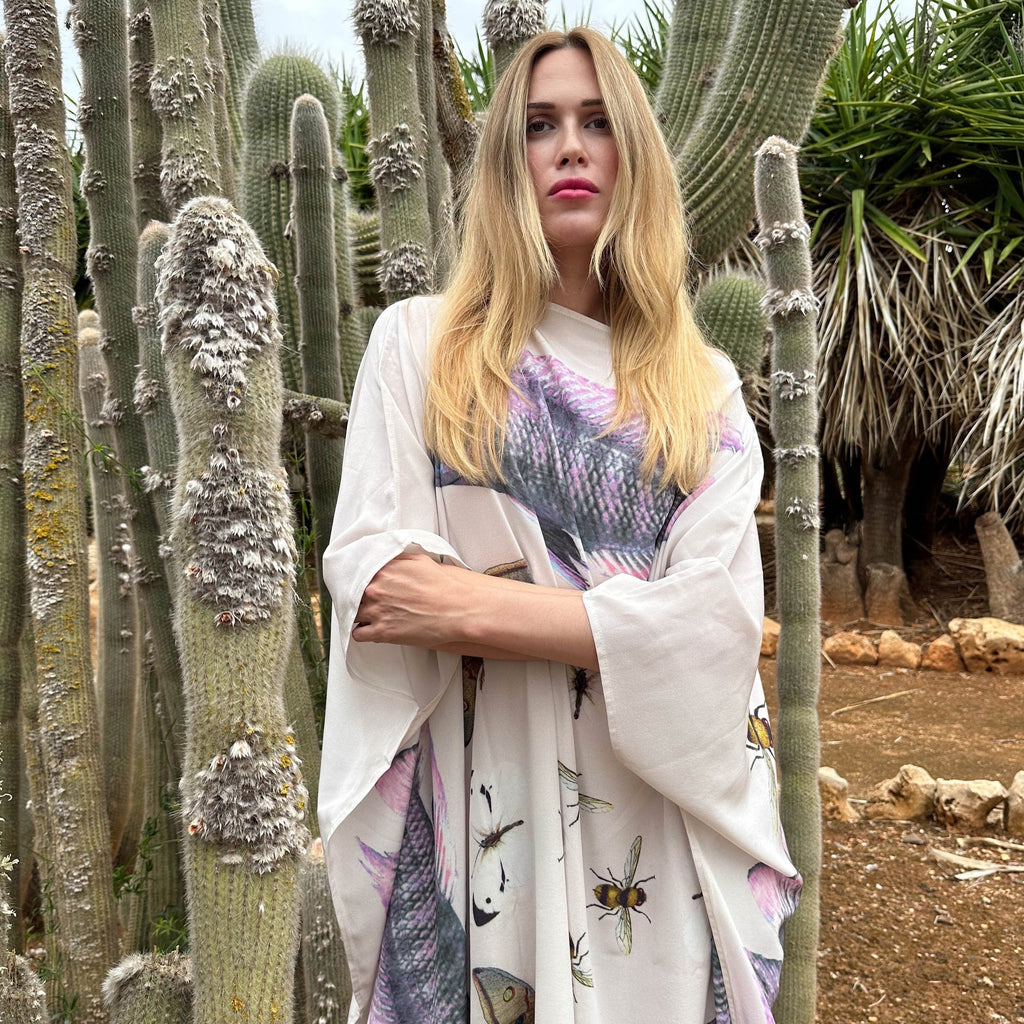 BUTTERFLY & FISH SILK TUNIC - TAUPE