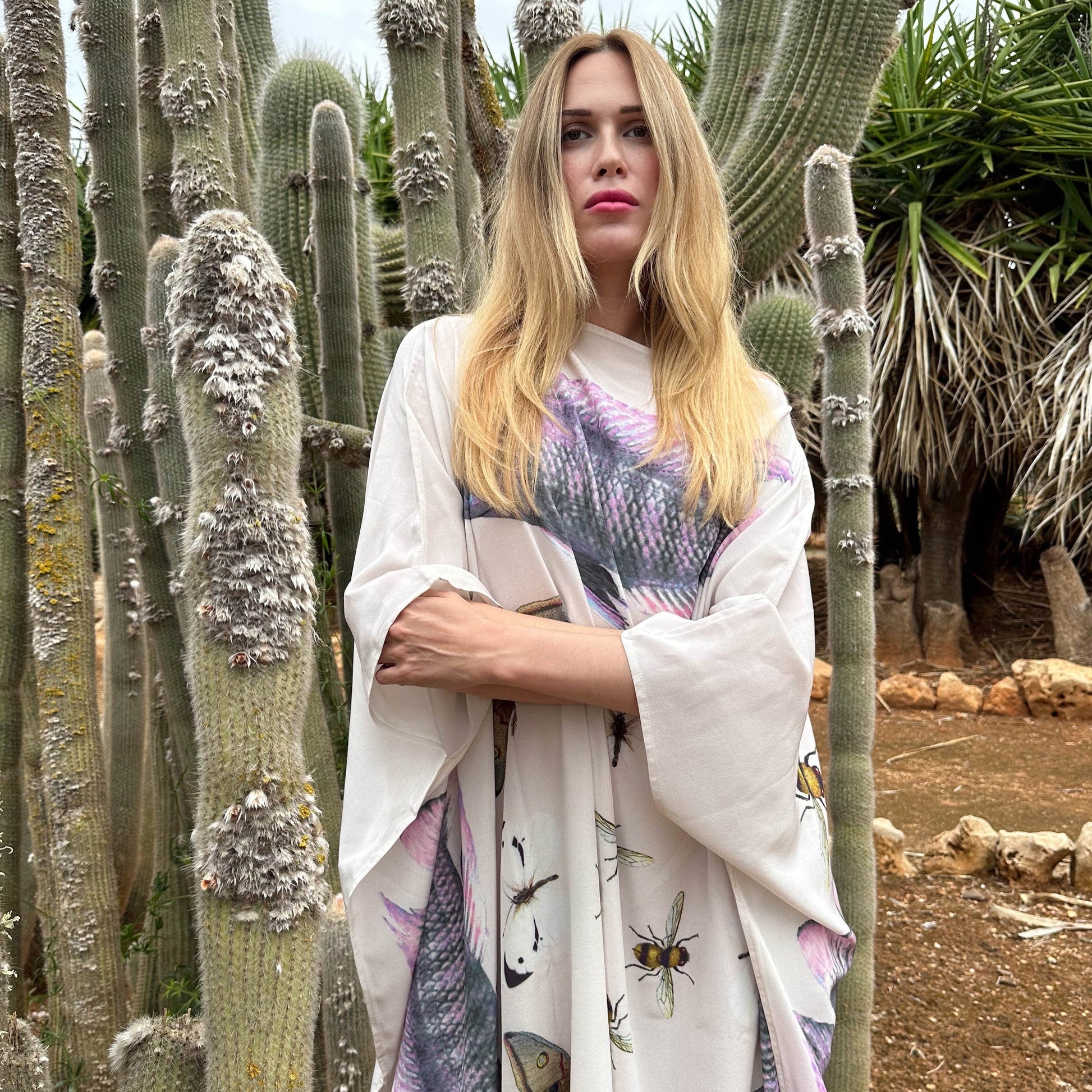 BUTTERFLY & FISH SILK TUNIC - TAUPE