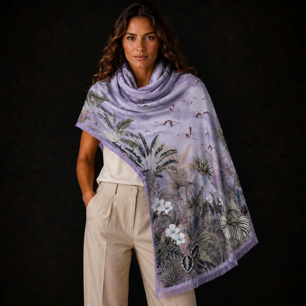 FLAMINGO CASHMERE SCARF - LIGHT BLUE