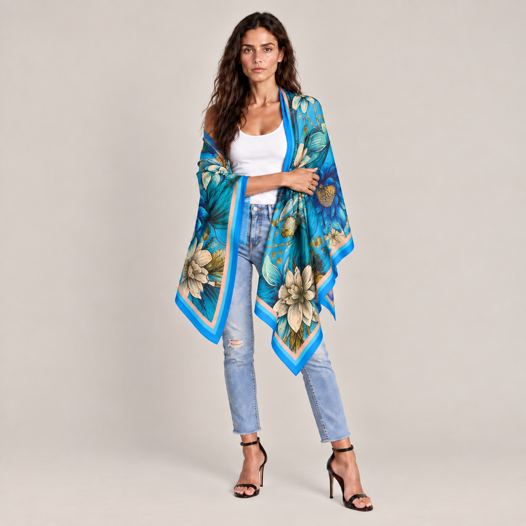 AQUARELLE CASHMERE SCARF - LIGHT BLUE
