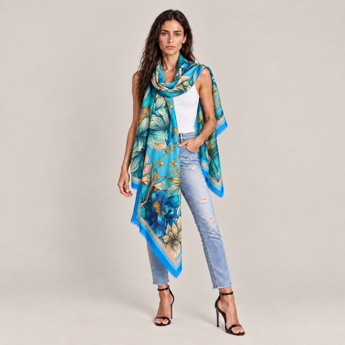 AQUARELLE CASHMERE SCARF - LIGHT BLUE