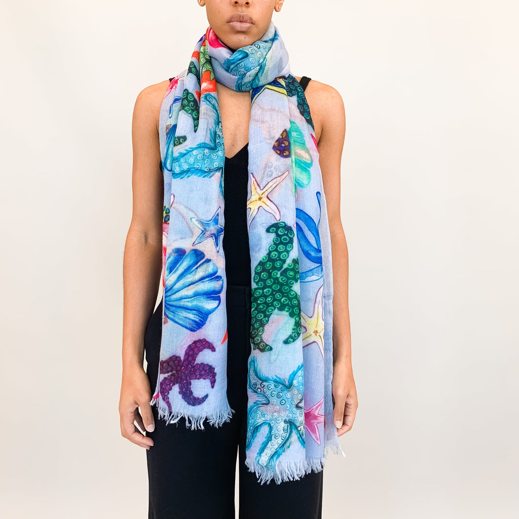 CORAL CASHMERE SCARF - BLUE