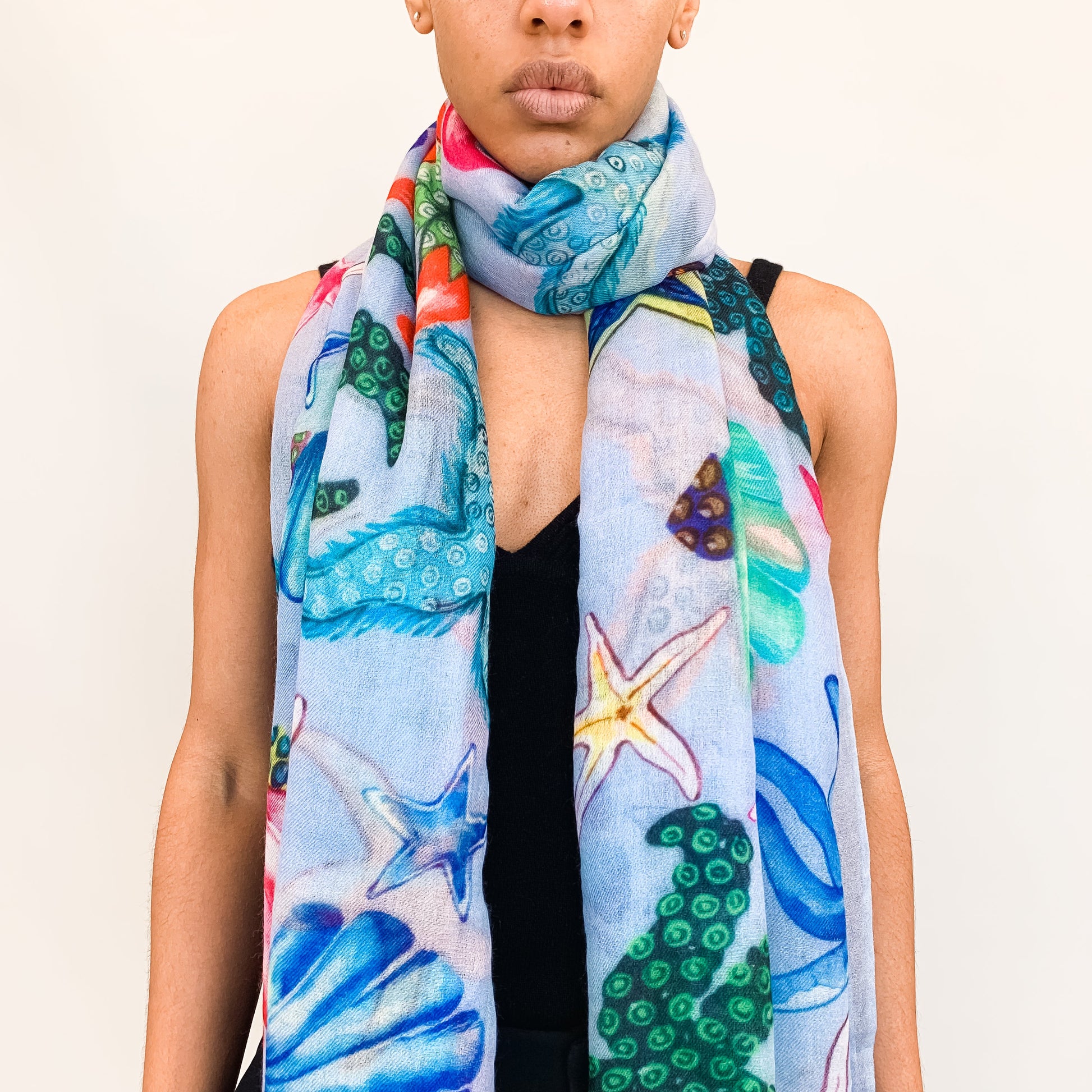 CORAL CASHMERE SCARF - BLUE