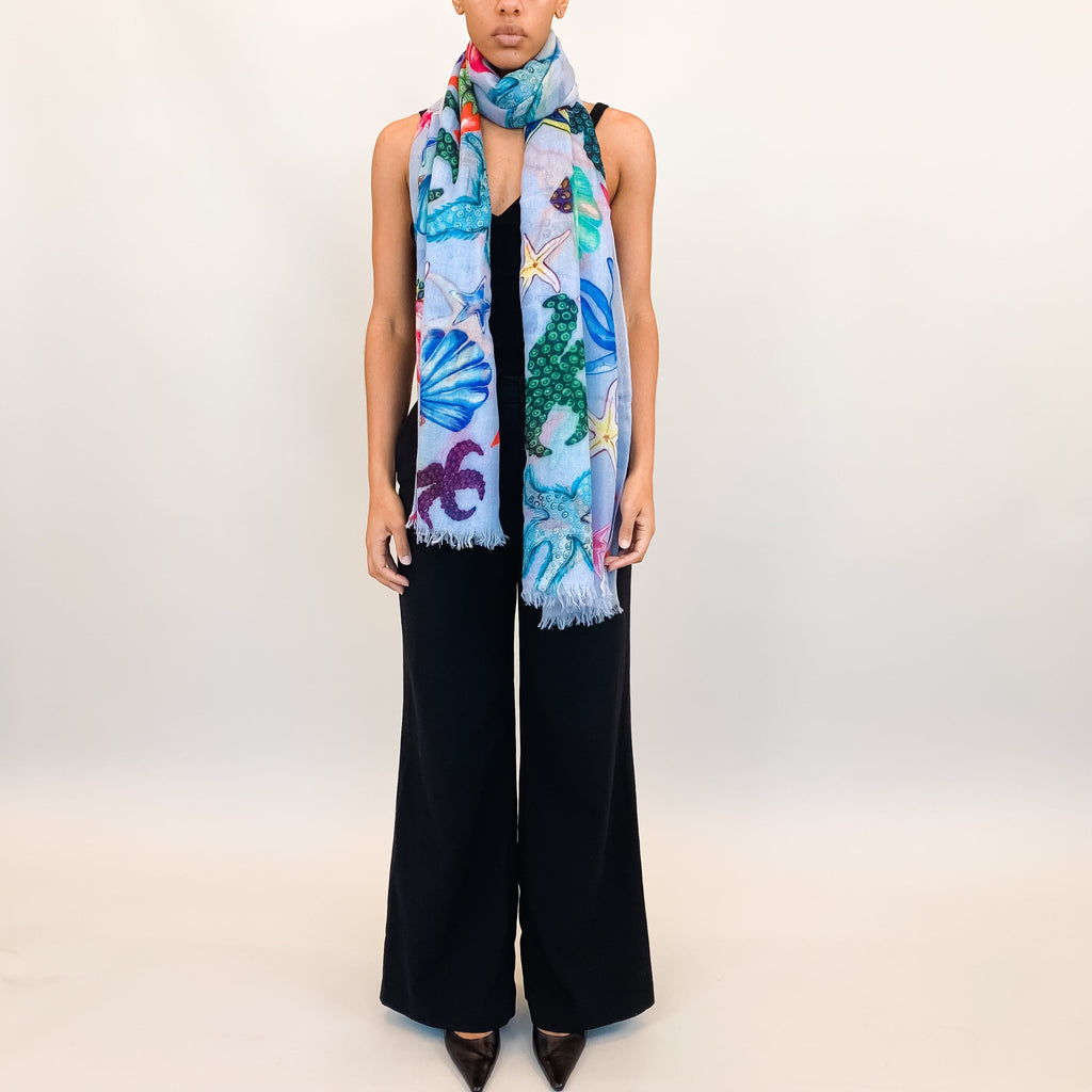 CORAL CASHMERE SCARF - BLUE