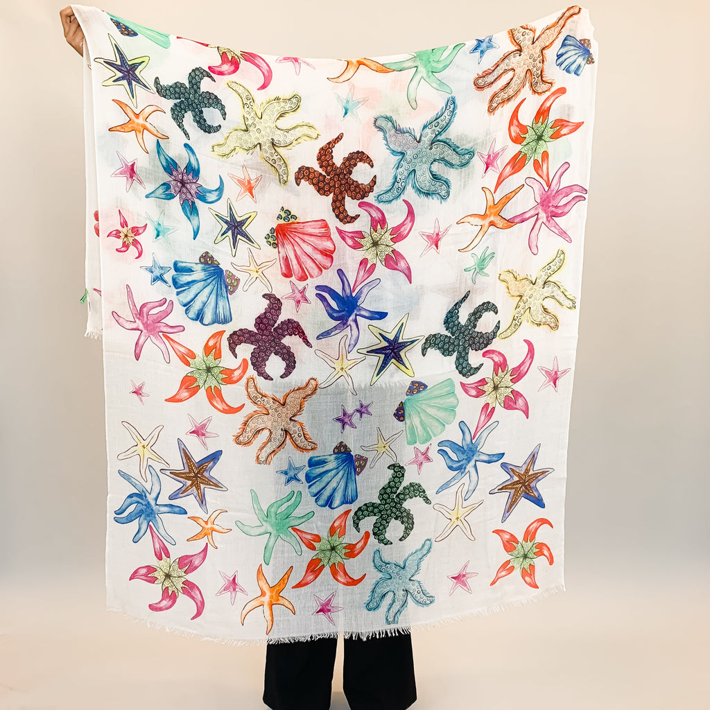 CORAL CASHMERE SCARF - WHITE