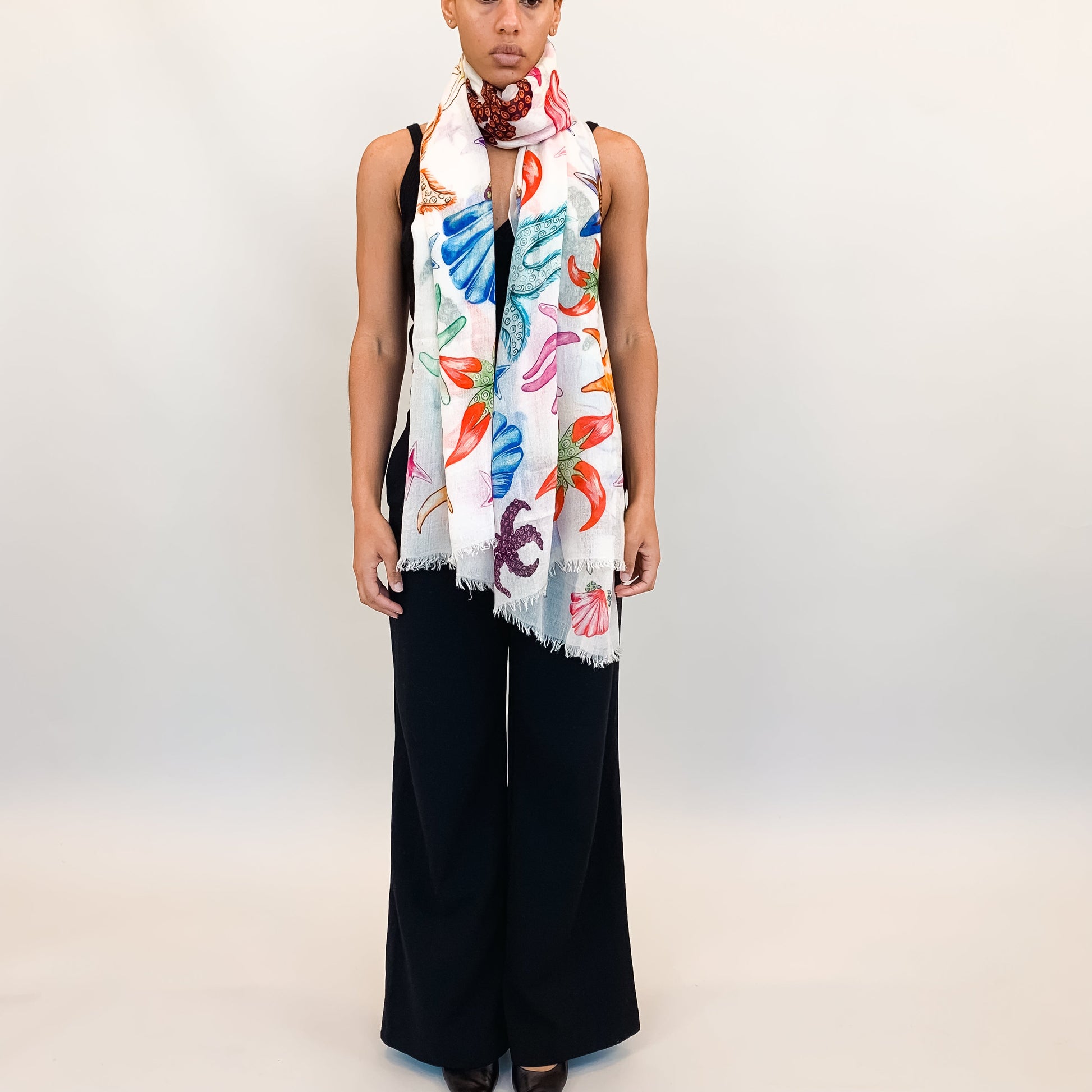 CORAL CASHMERE SCARF - WHITE