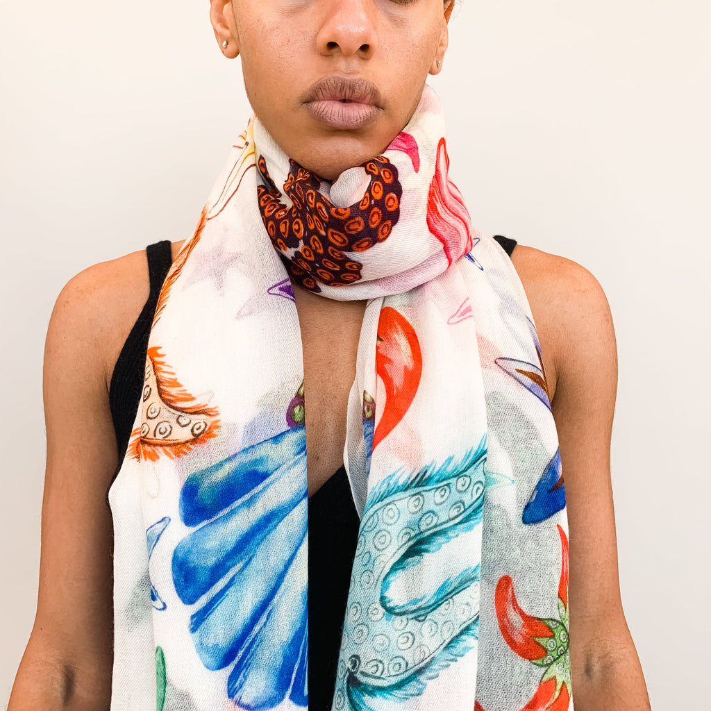 CORAL CASHMERE SCARF - WHITE