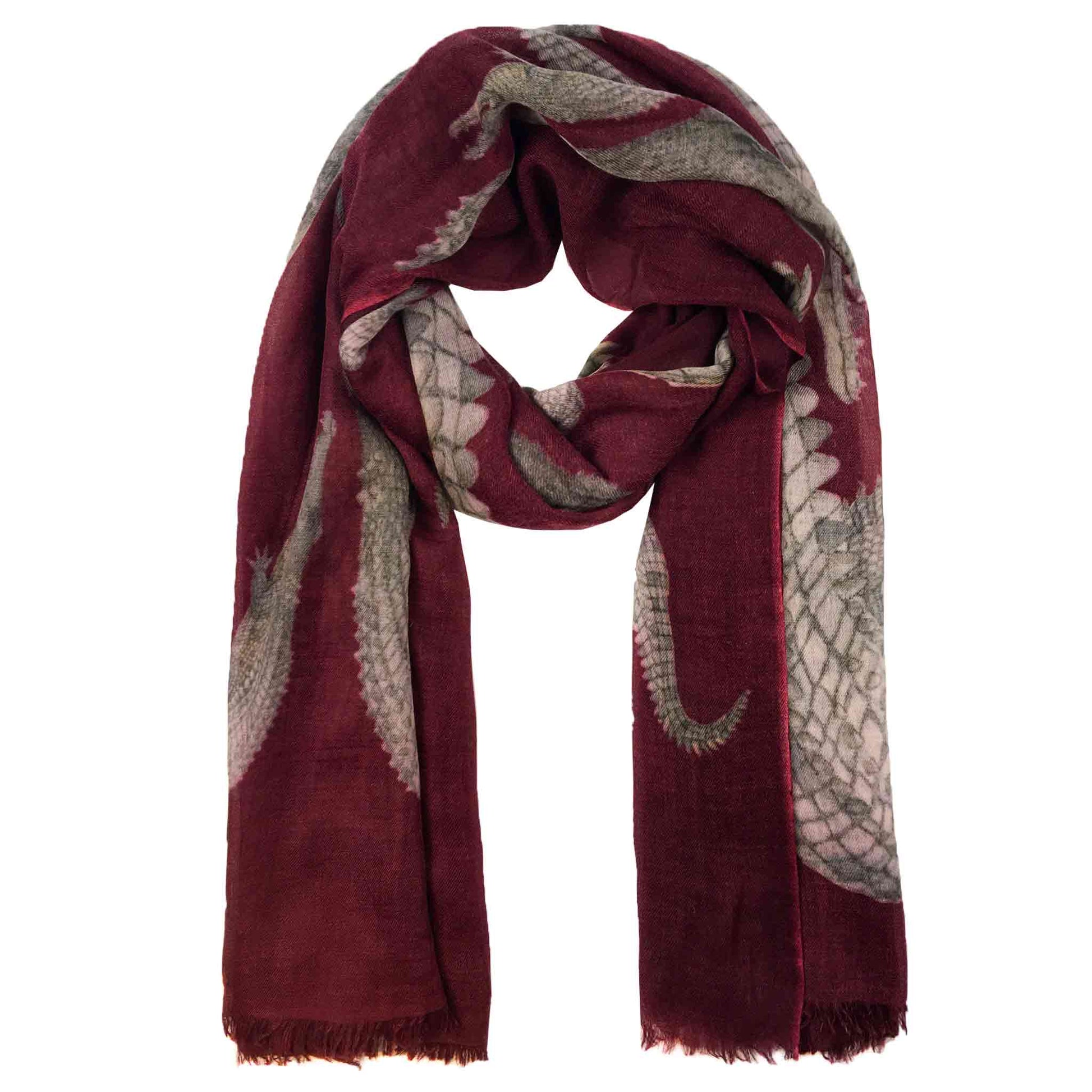 CROCODILE CASHMERE SCARF - BORDEAUX