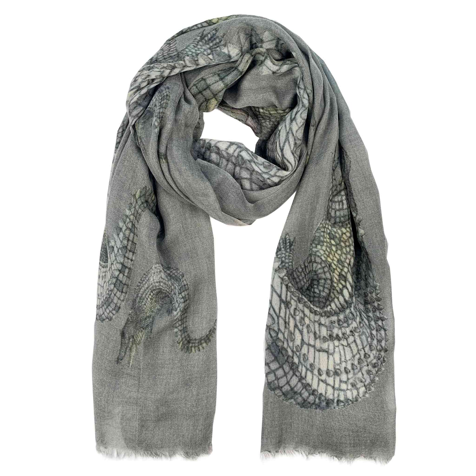 CROCODILE CASHMERE SCARF - GREY