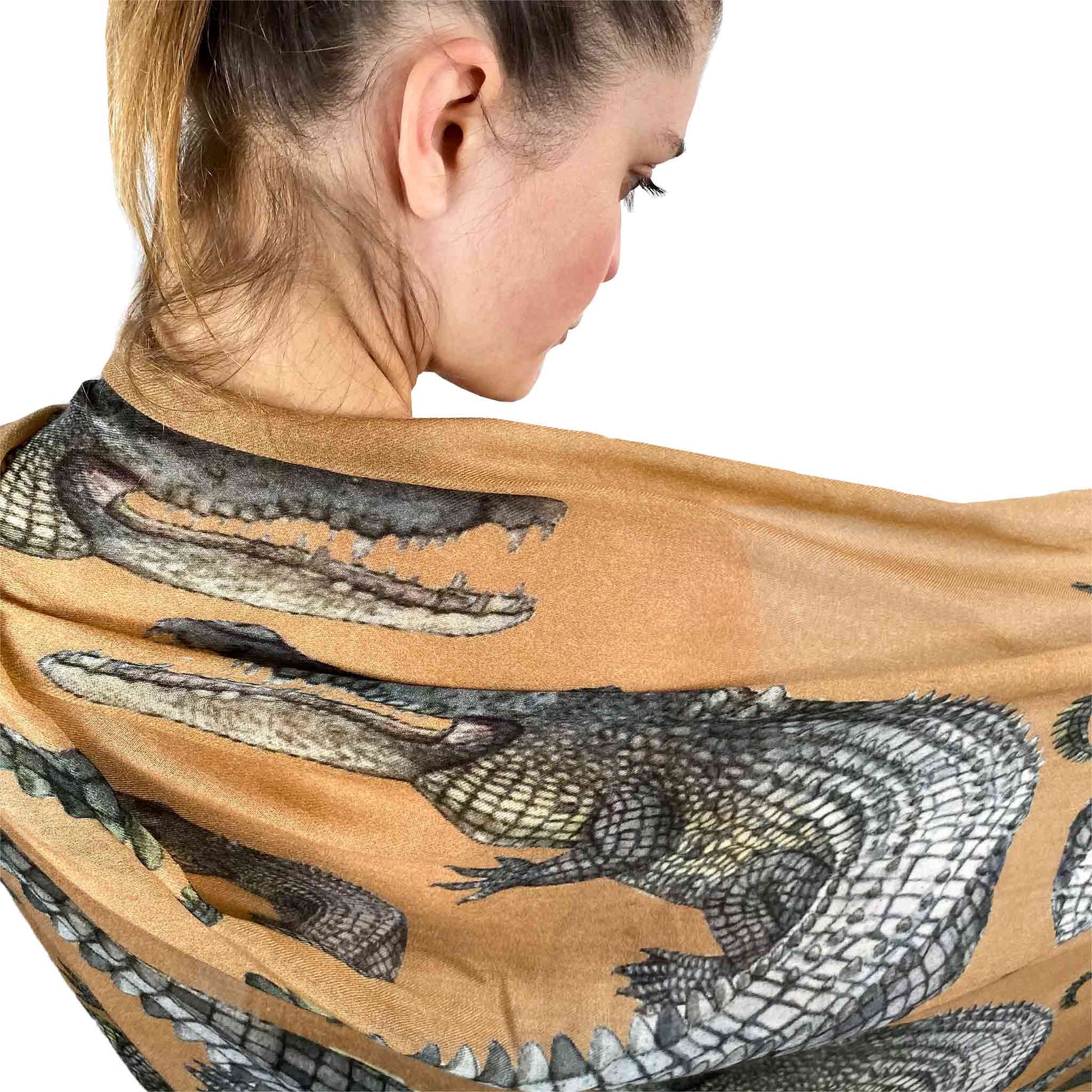 CROCODILE CASHMERE SCARF - JUTE