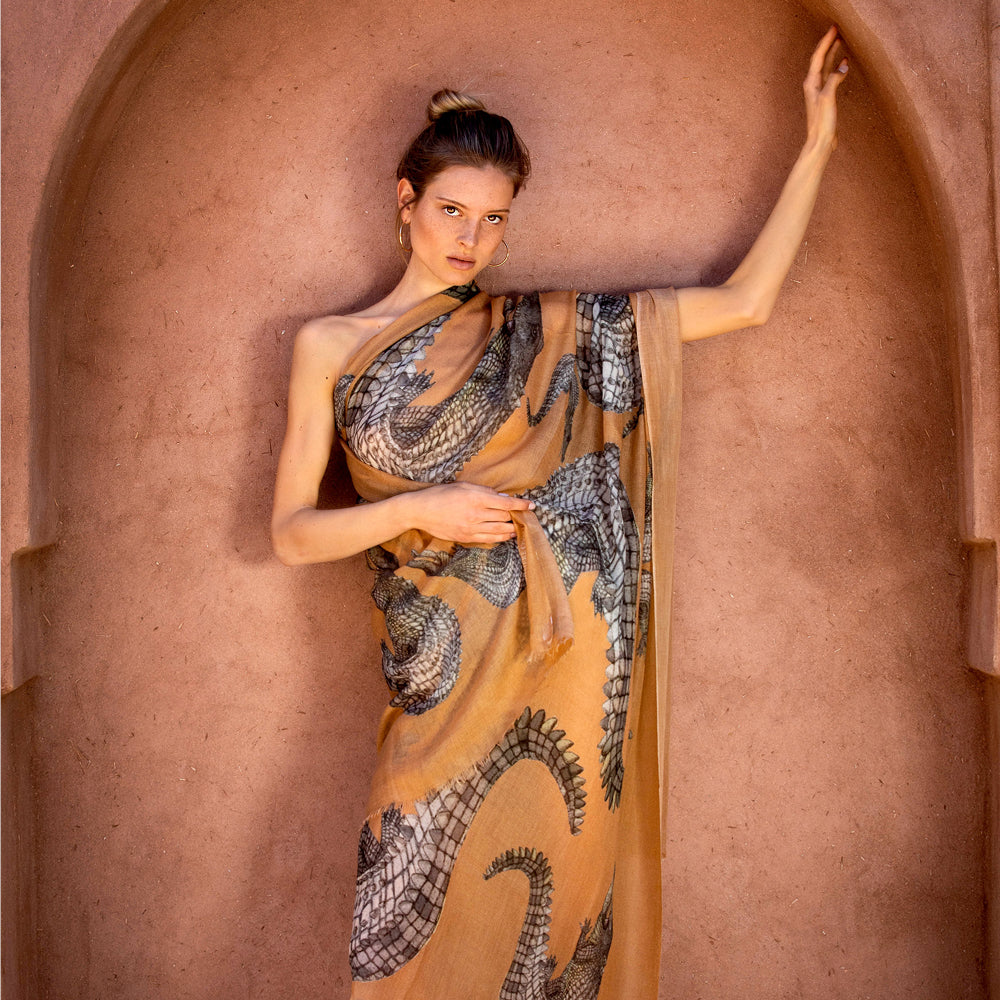 CROCODILE CASHMERE SCARF - JUTE