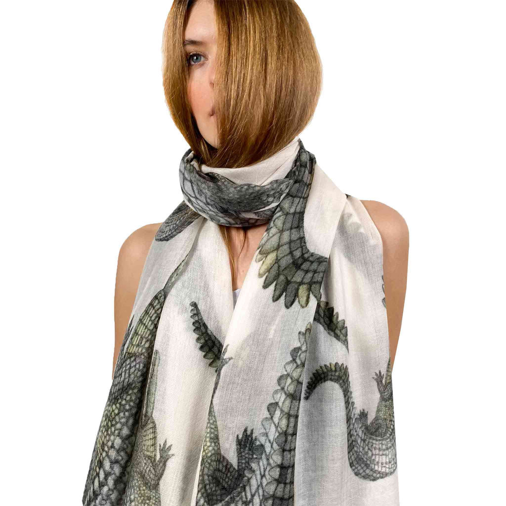 CROCODILE CASHMERE SCARF - OFF-WHITE