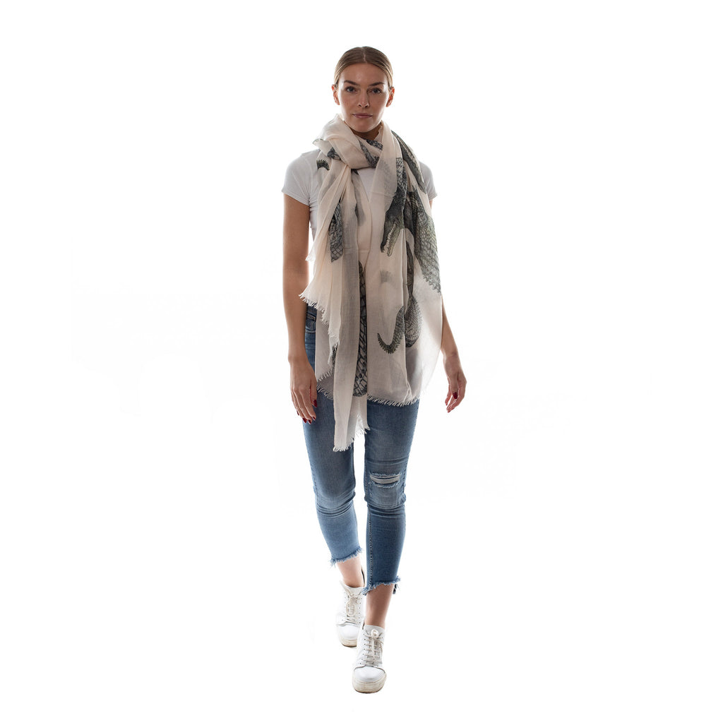 CROCODILE CASHMERE SCARF - OFF-WHITE