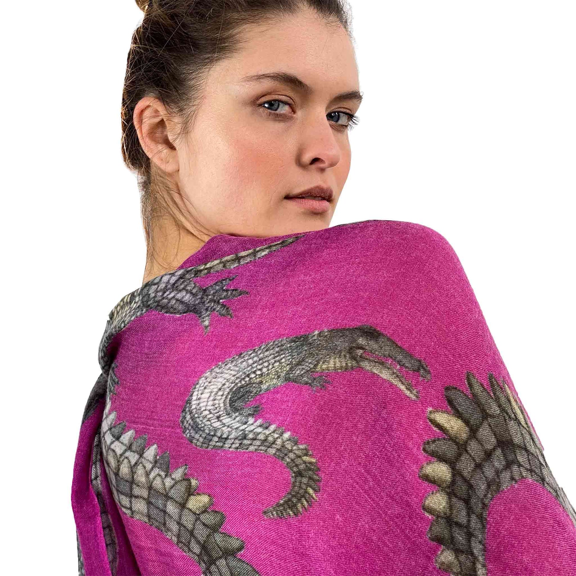 CROCODILE CASHMERE SCARF - PURPLE