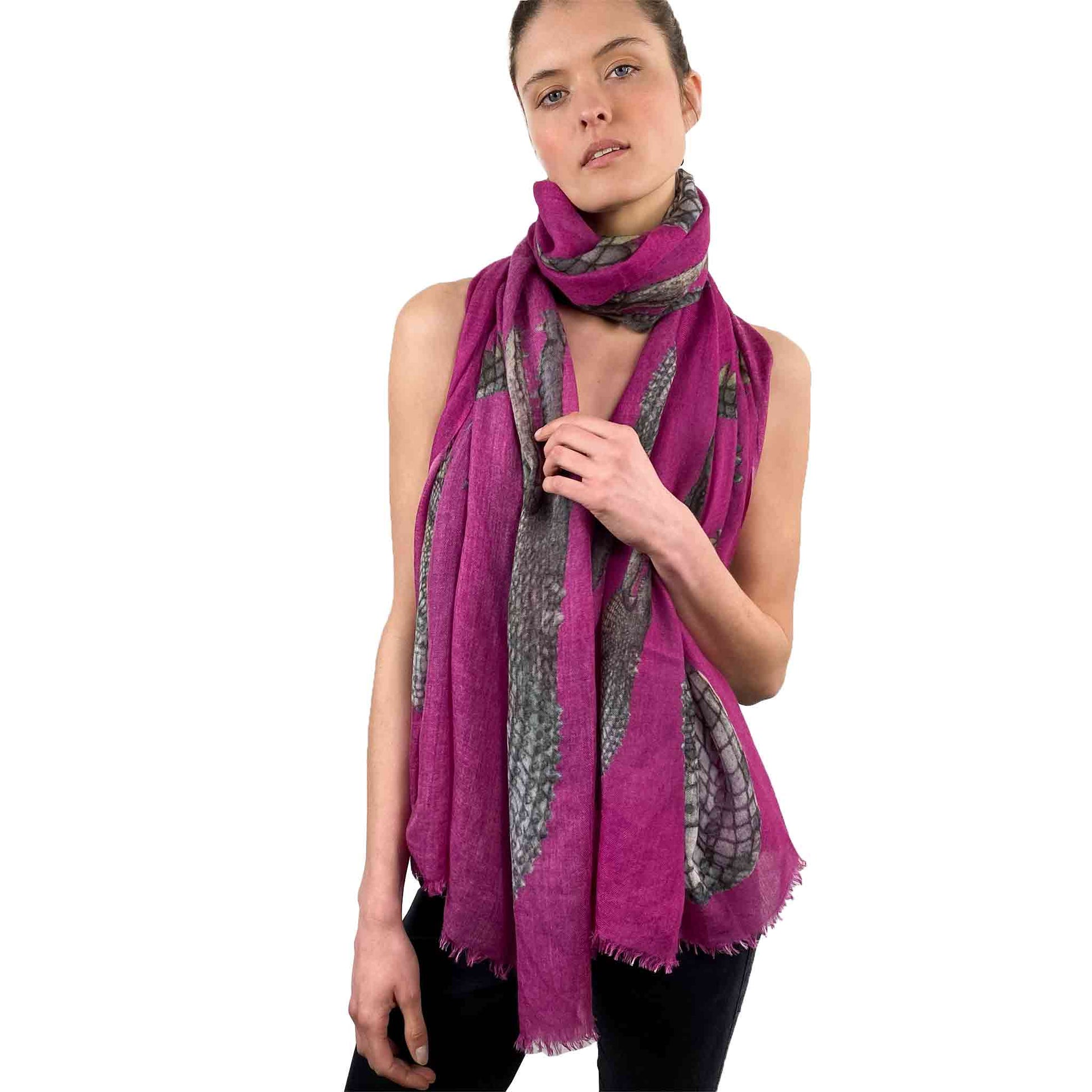 CROCODILE CASHMERE SCARF - PURPLE