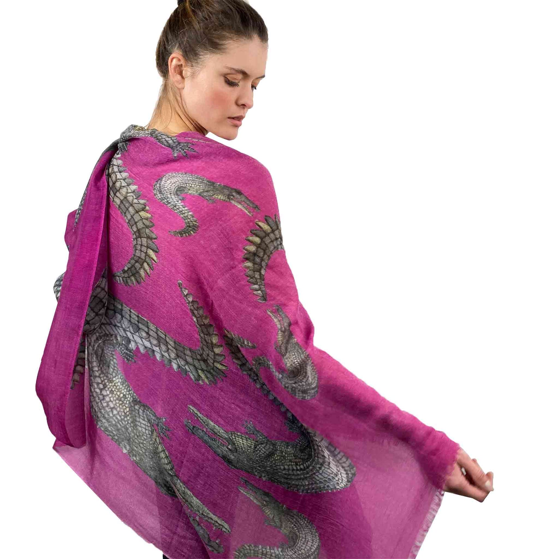 CROCODILE CASHMERE SCARF - PURPLE