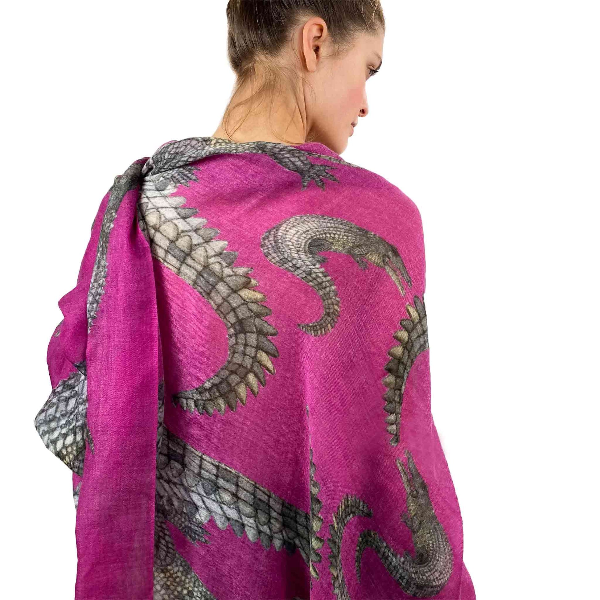 CROCODILE CASHMERE SCARF - PURPLE