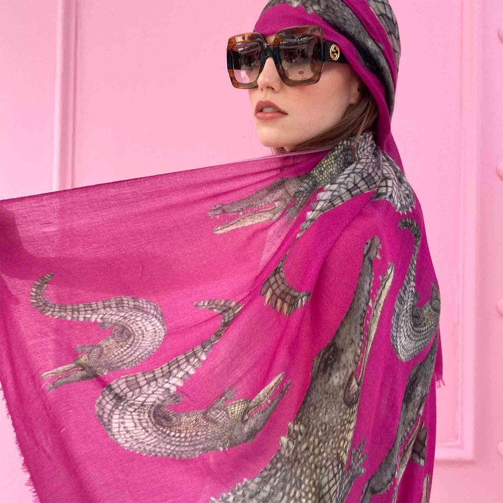 CROCODILE CASHMERE SCARF - PURPLE