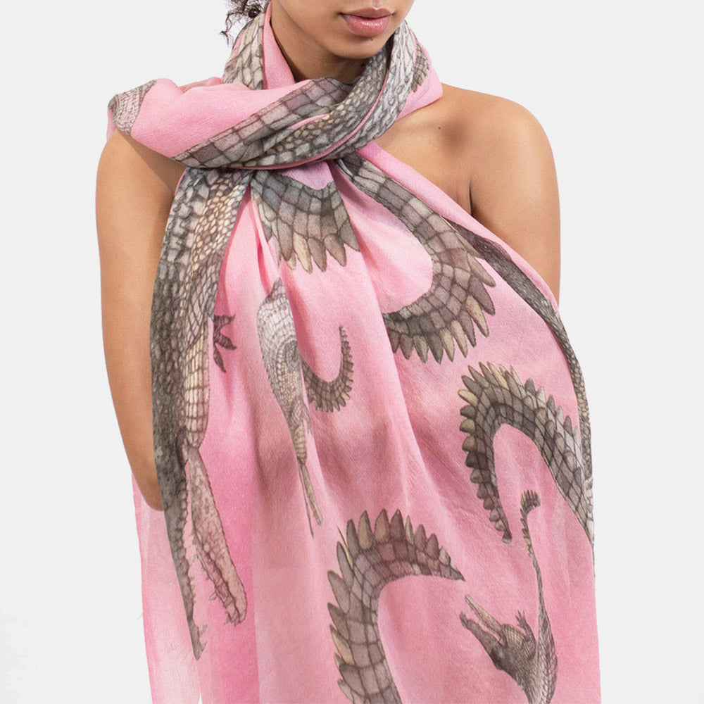 CROCODILE CASHMERE SCARF - ROSE