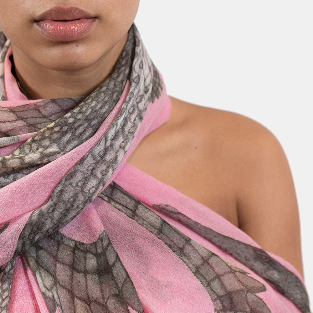 CROCODILE CASHMERE SCARF - ROSE