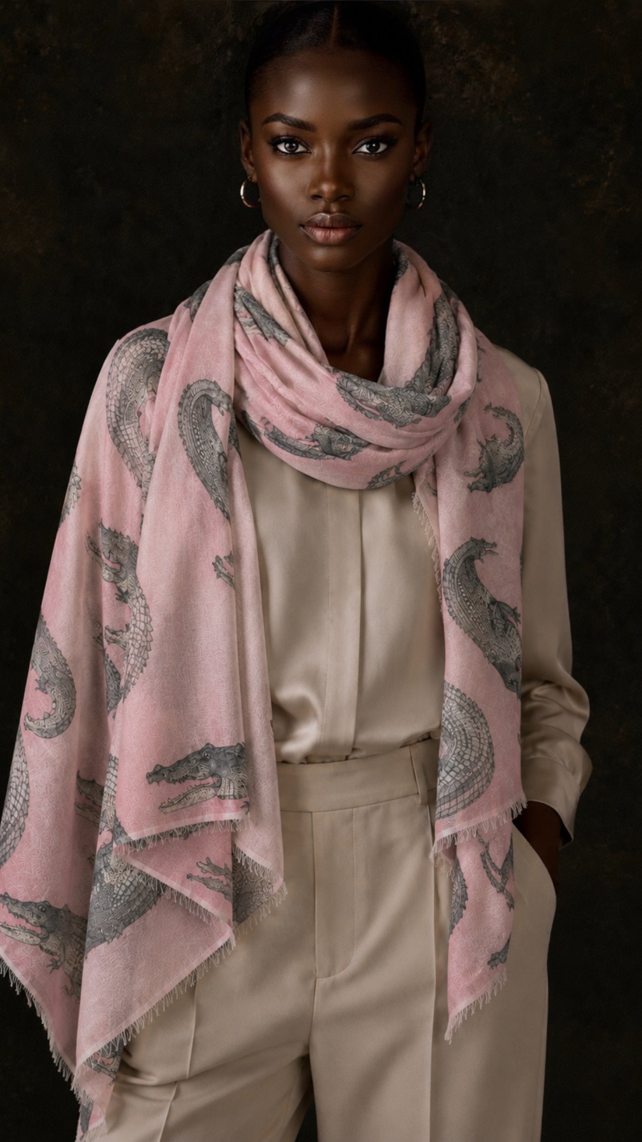 CROCODILE CASHMERE SCARF - ROSE