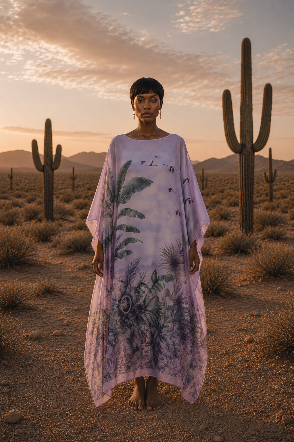 FLAMINGOS SILK TUNIC - LIGHT BLUE