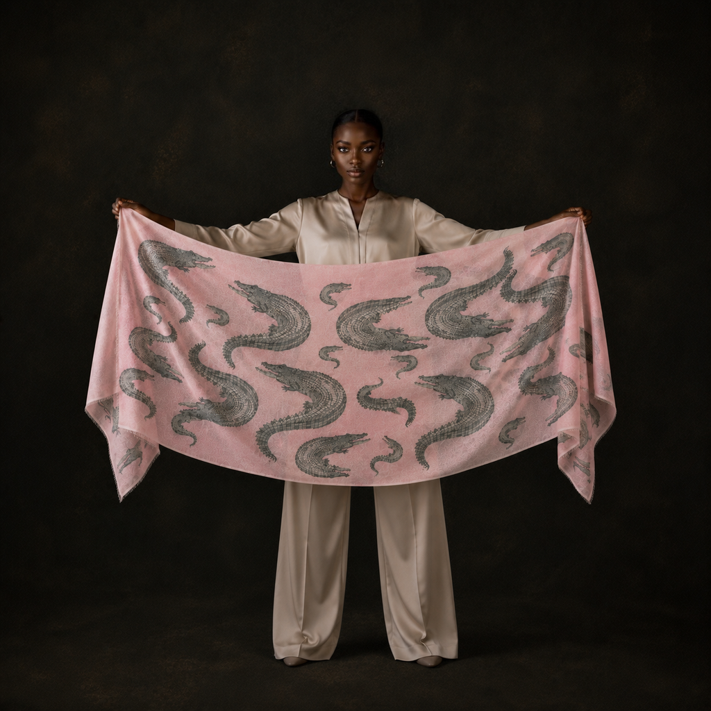 CROCODILE CASHMERE SCARF - ROSE