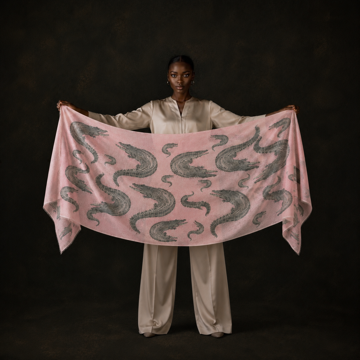 CROCODILE CASHMERE SCARF - ROSE