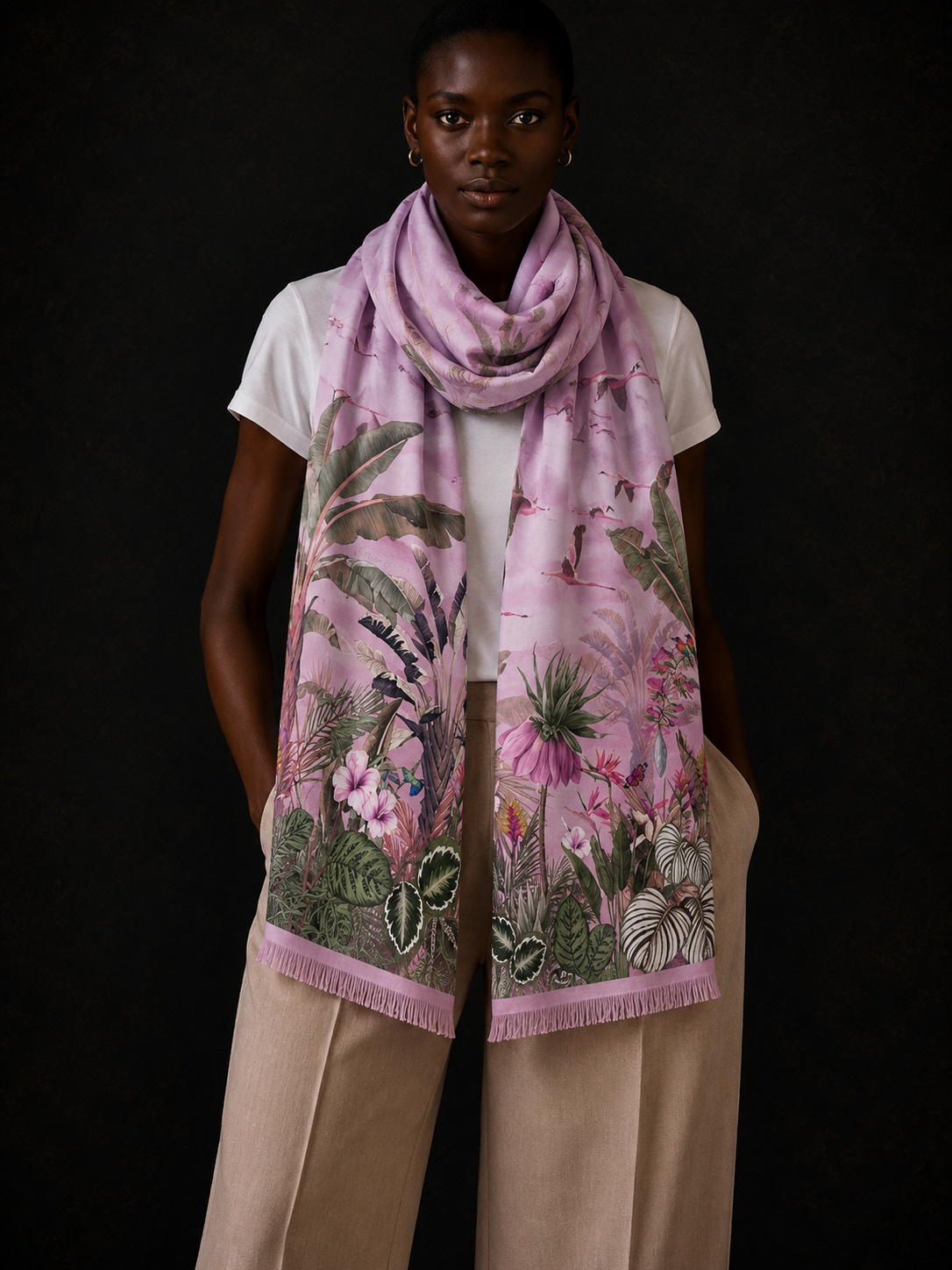FLAMINGO CASHMERE SCARF - LIGHT ROSE