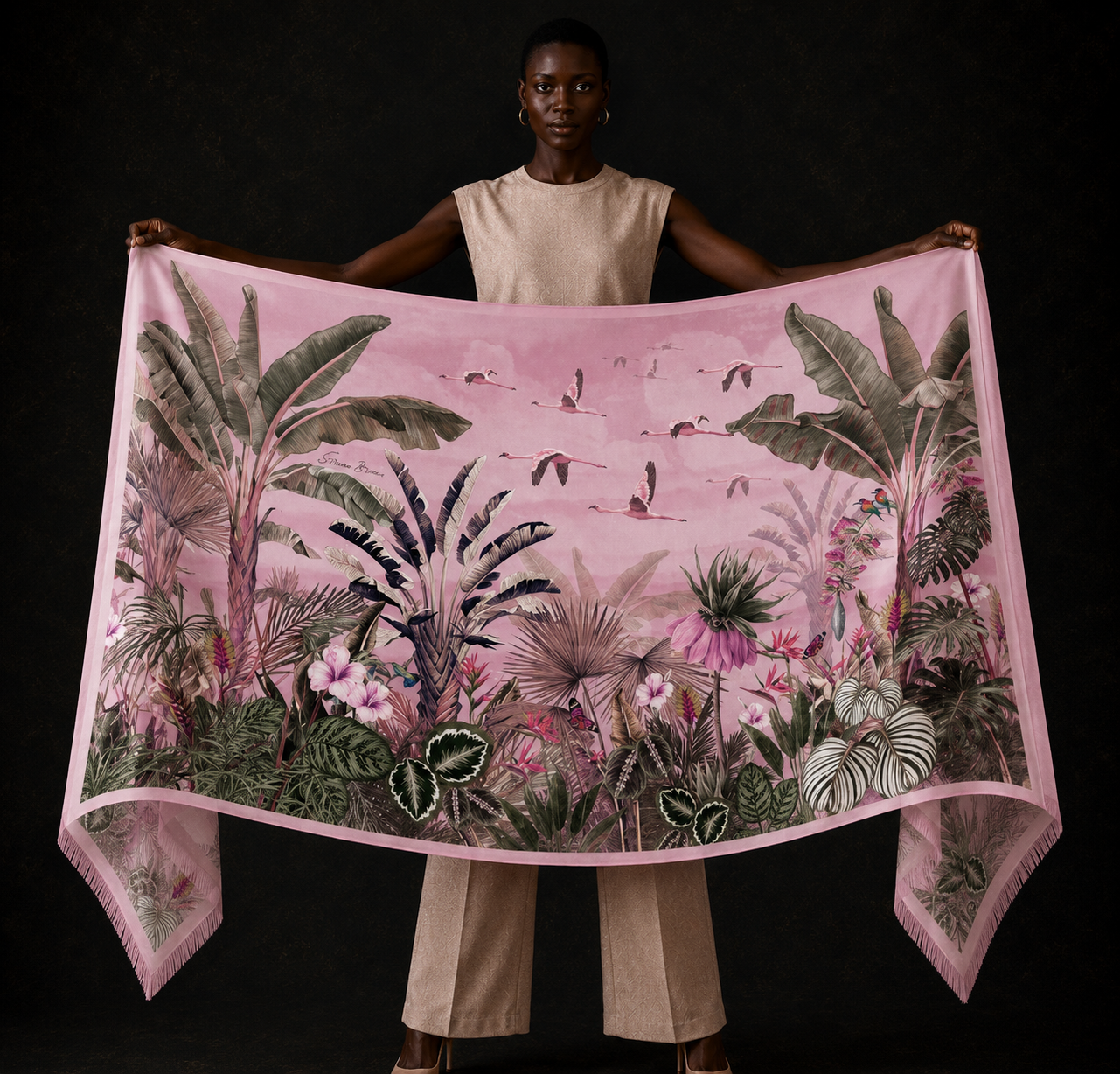 FLAMINGO CASHMERE SCARF - LIGHT ROSE