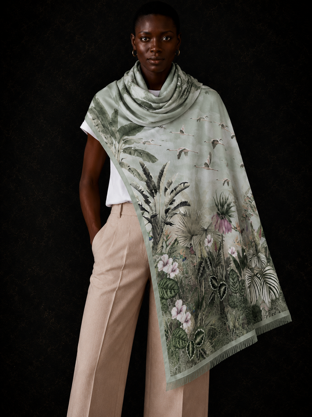 FLAMINGO CASHMERE SCARF - GREEN