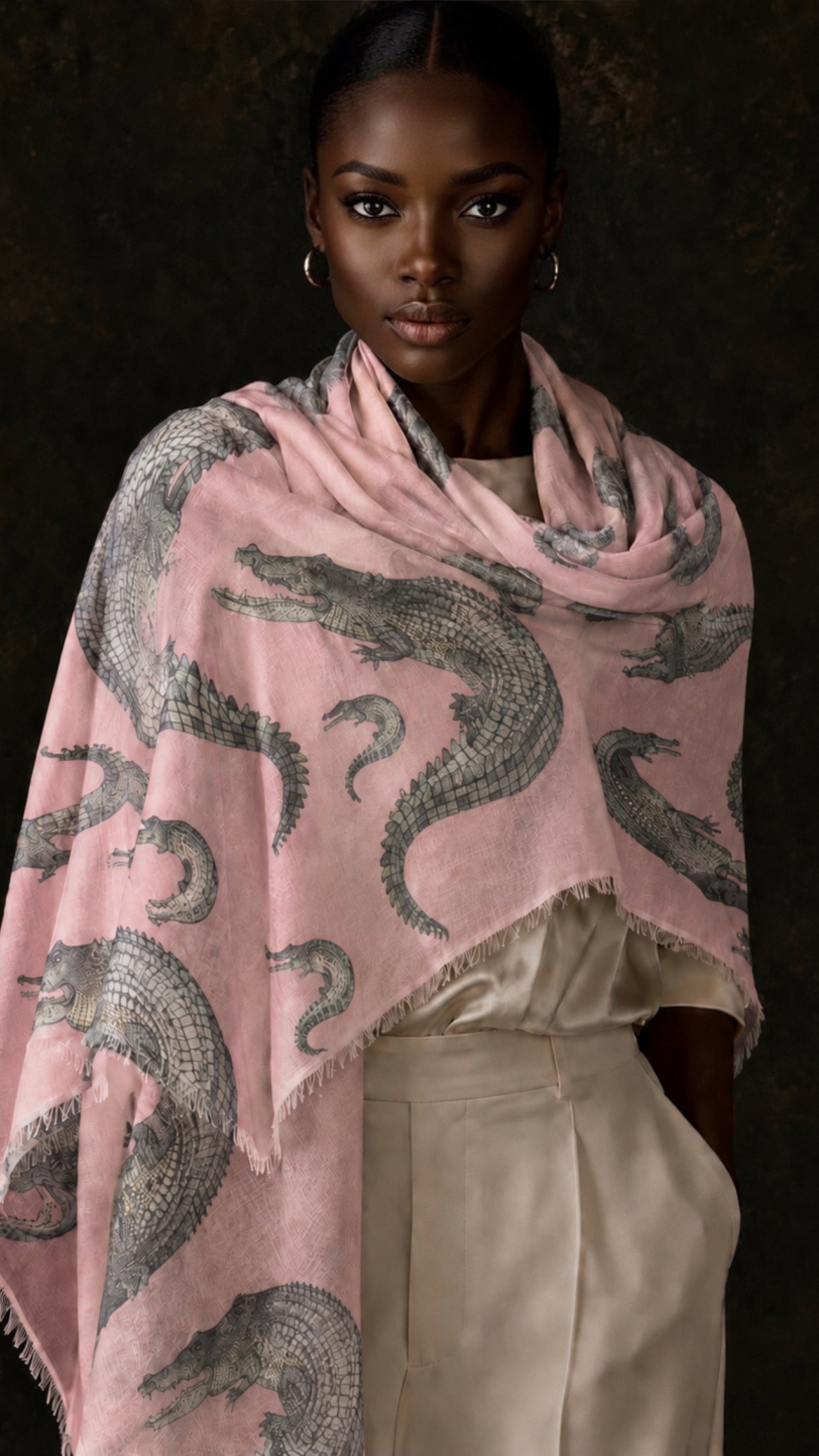 CROCODILE CASHMERE SCARF - ROSE