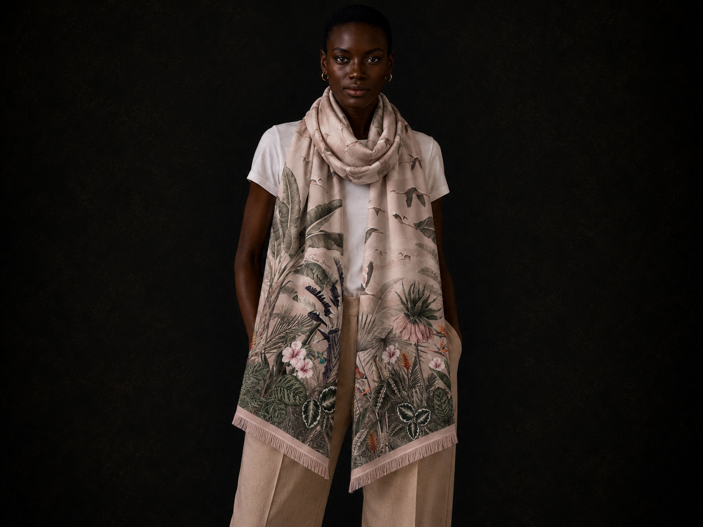FLAMINGO CASHMERE SCARF - TAUPE