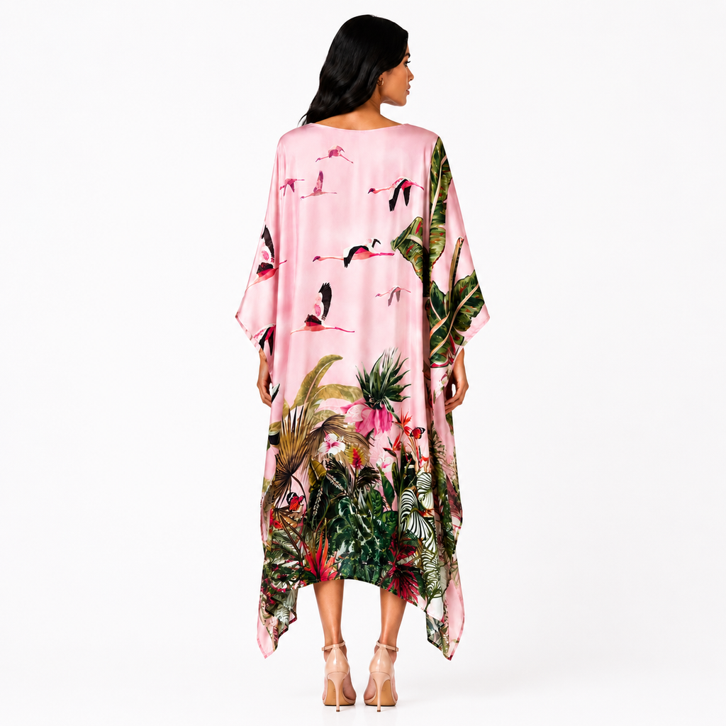 FLAMINGOS SILK TUNIC - LIGHT ROSE