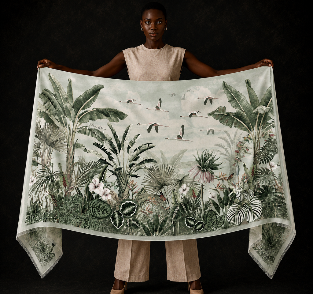 FLAMINGO CASHMERE SCARF - GREEN