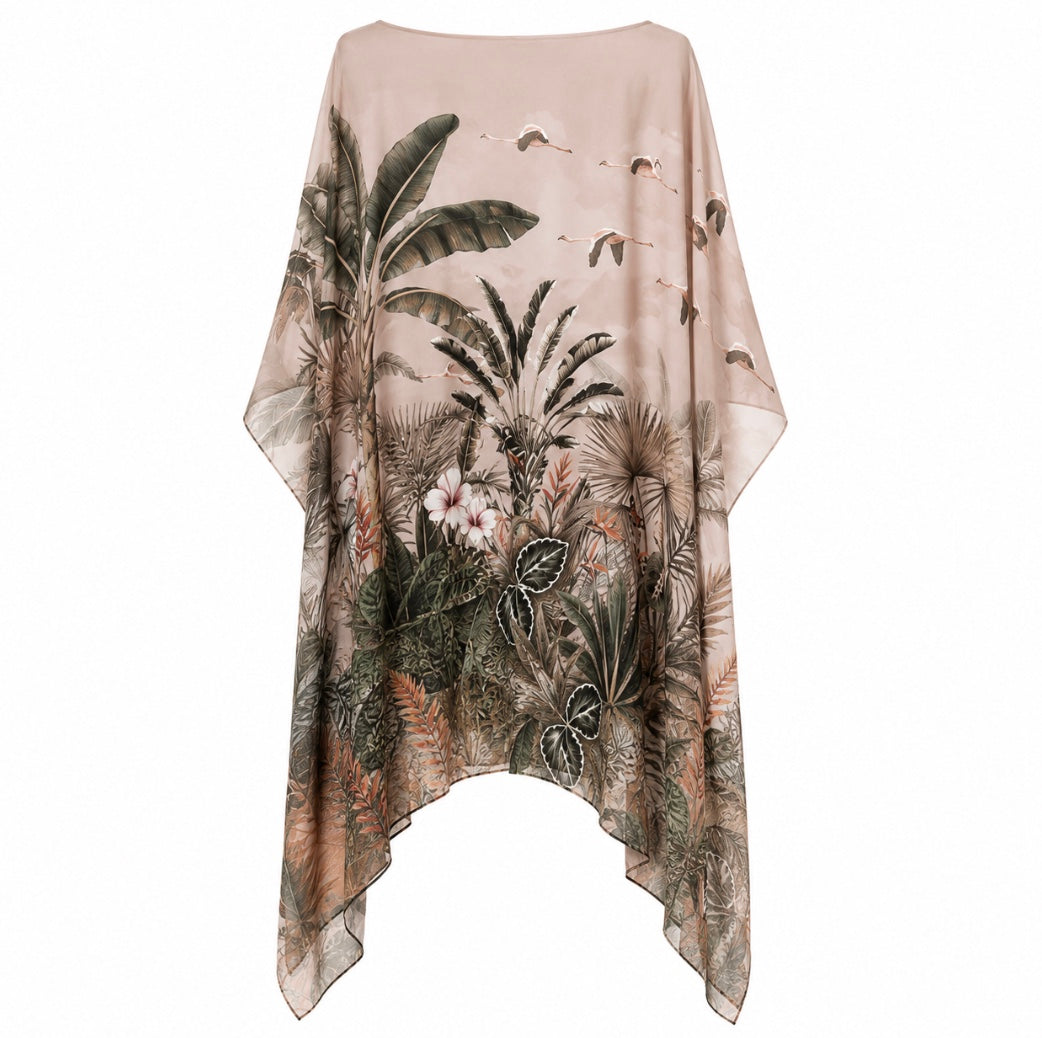 FLAMINGOS SILK TUNIC - TAUPE