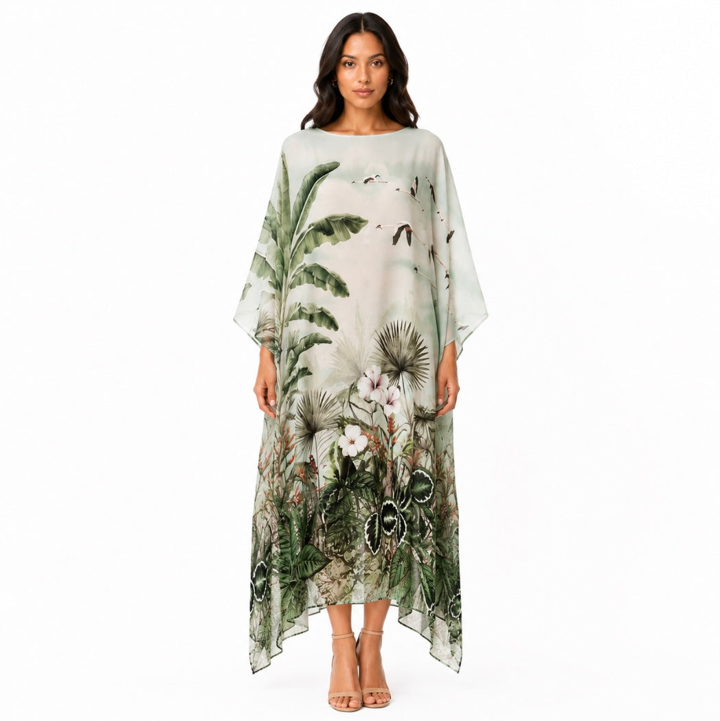 FLAMINGOS SILK TUNIC - GREEN