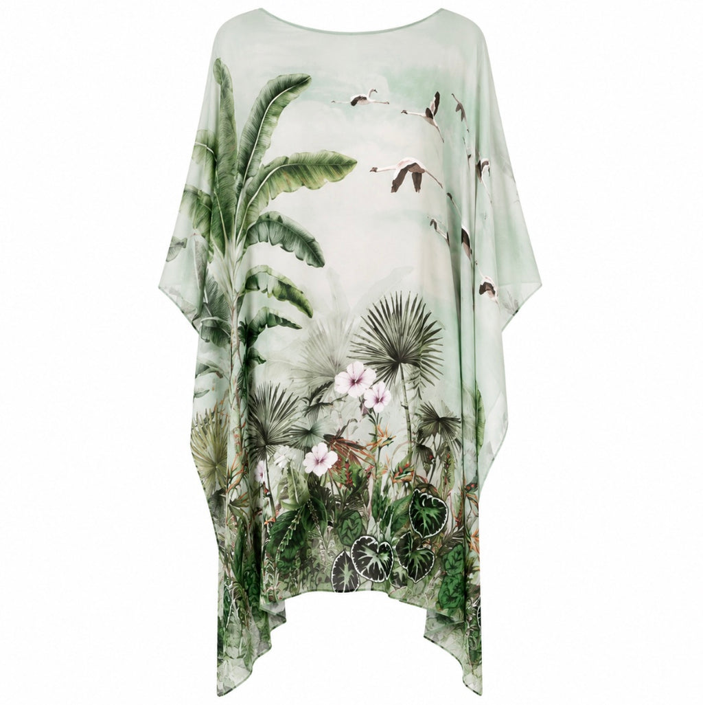 FLAMINGOS SILK TUNIC - GREEN