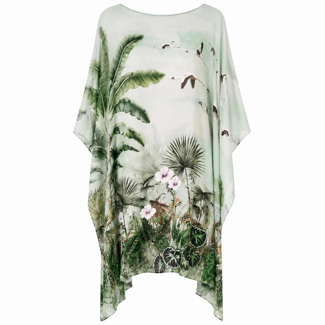 FLAMINGOS SILK TUNIC - GREEN