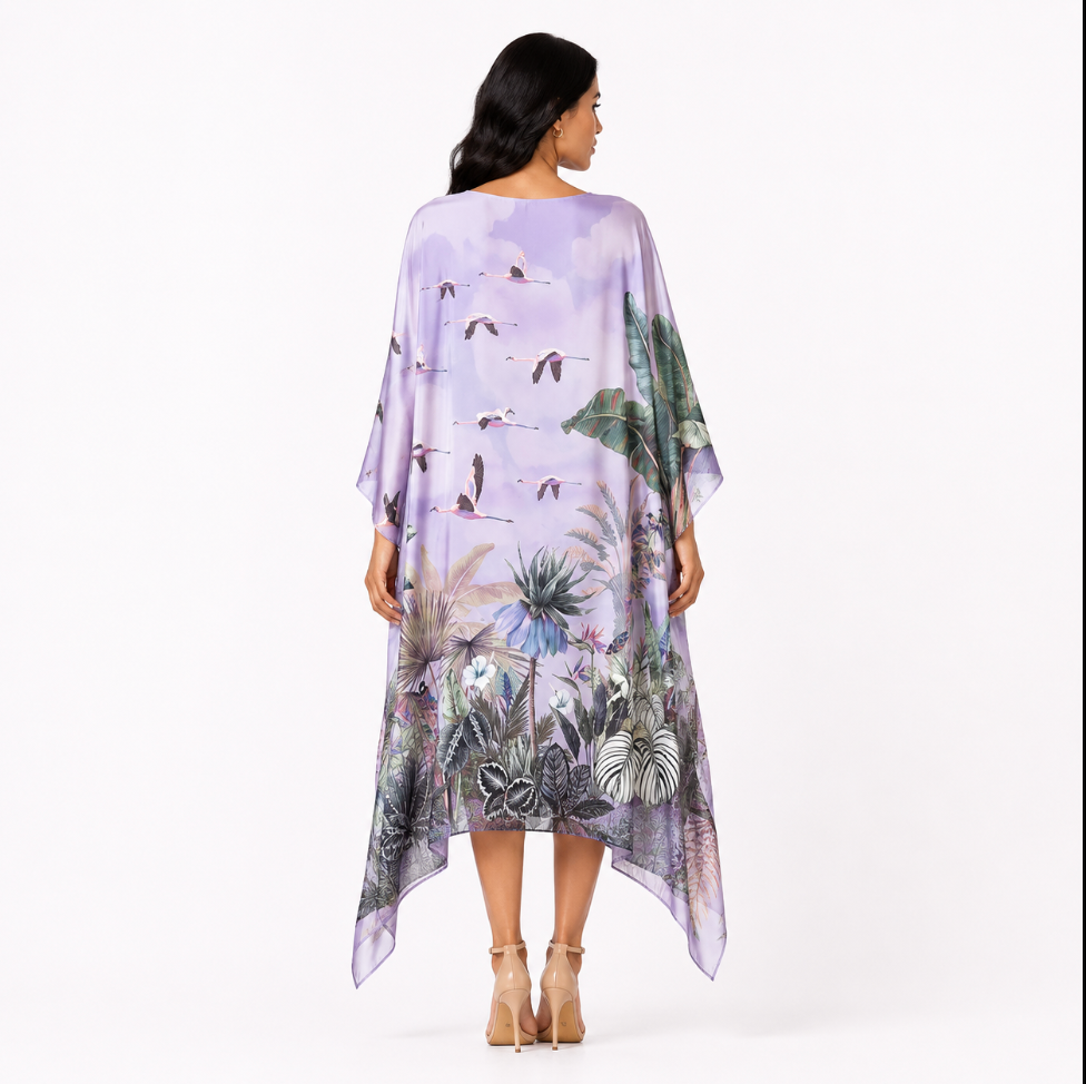 FLAMINGOS SILK TUNIC - LIGHT BLUE
