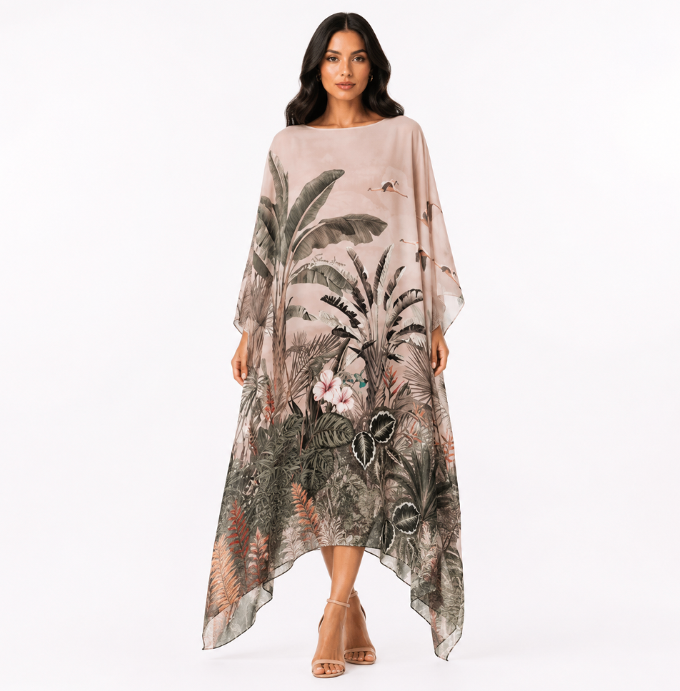 FLAMINGOS SILK TUNIC - TAUPE
