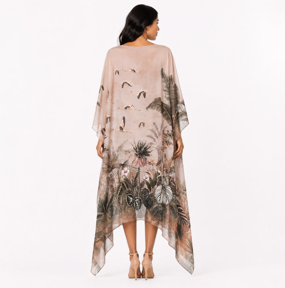FLAMINGOS SILK TUNIC - TAUPE
