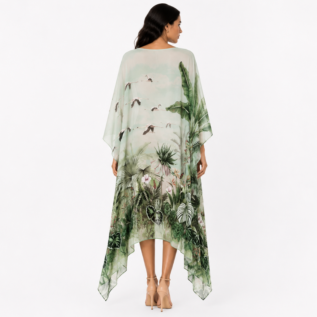 FLAMINGOS SILK TUNIC - GREEN