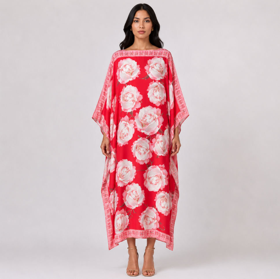 ROSES SILK TUNIC - RED