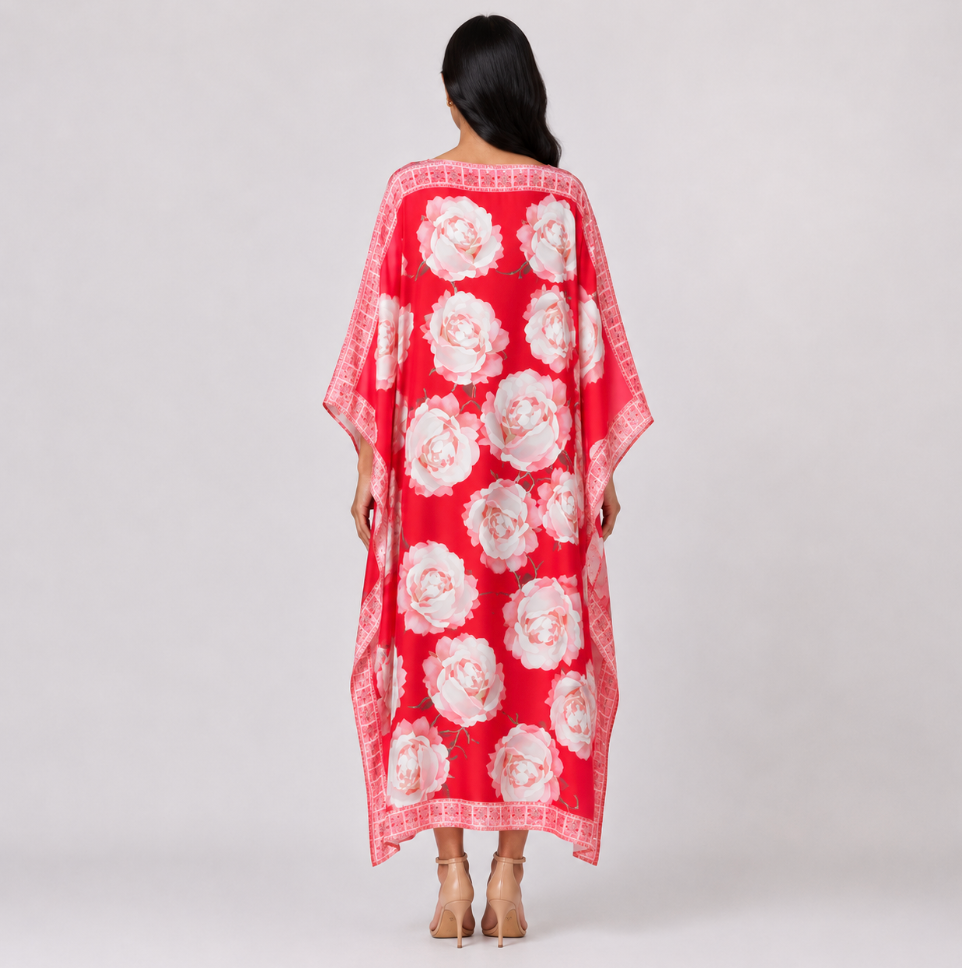 ROSES SILK TUNIC - RED