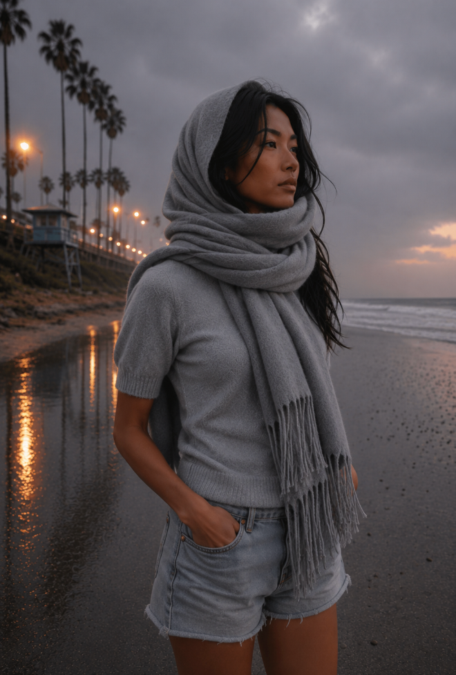 SHARON CAPE WITH FRINGES - GREY
