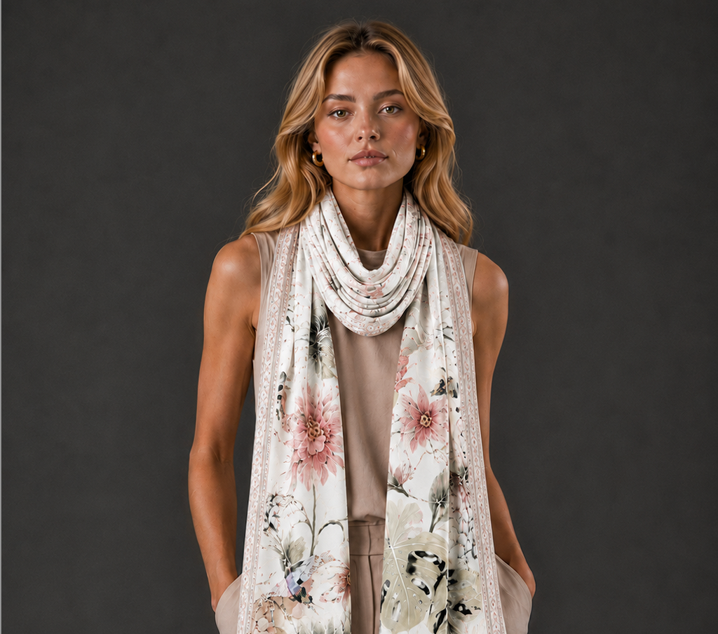 ZEBRA CASHMERE SCARF - OFF WHITE