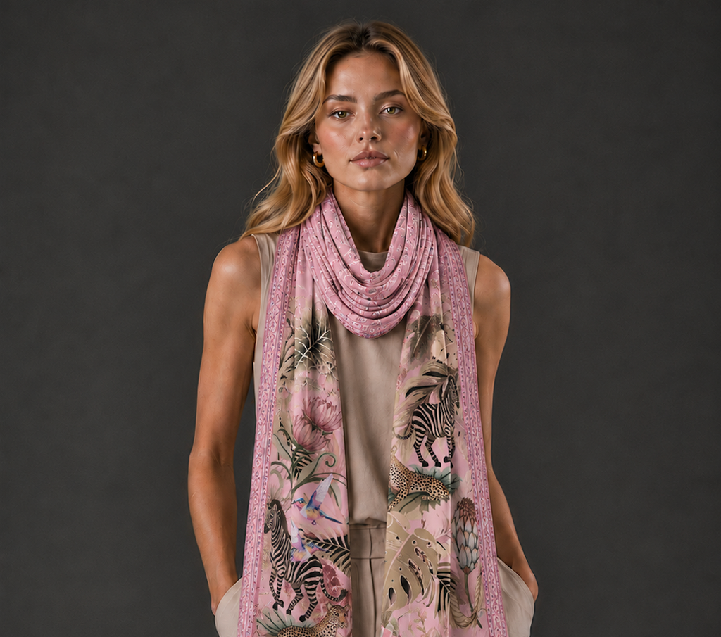 ZEBRA CASHMERE SCARF - LIGHT ROSE