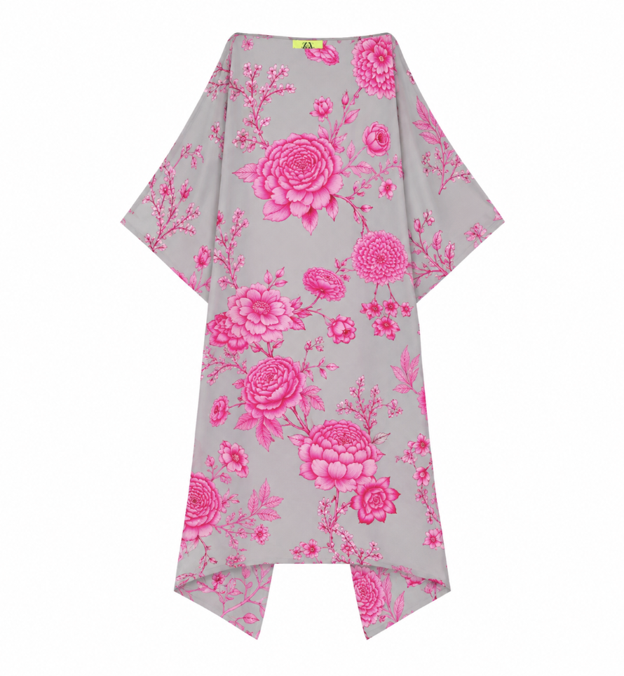 FLOWER EXPLOSION SILK TUNIC - GREY/PINK